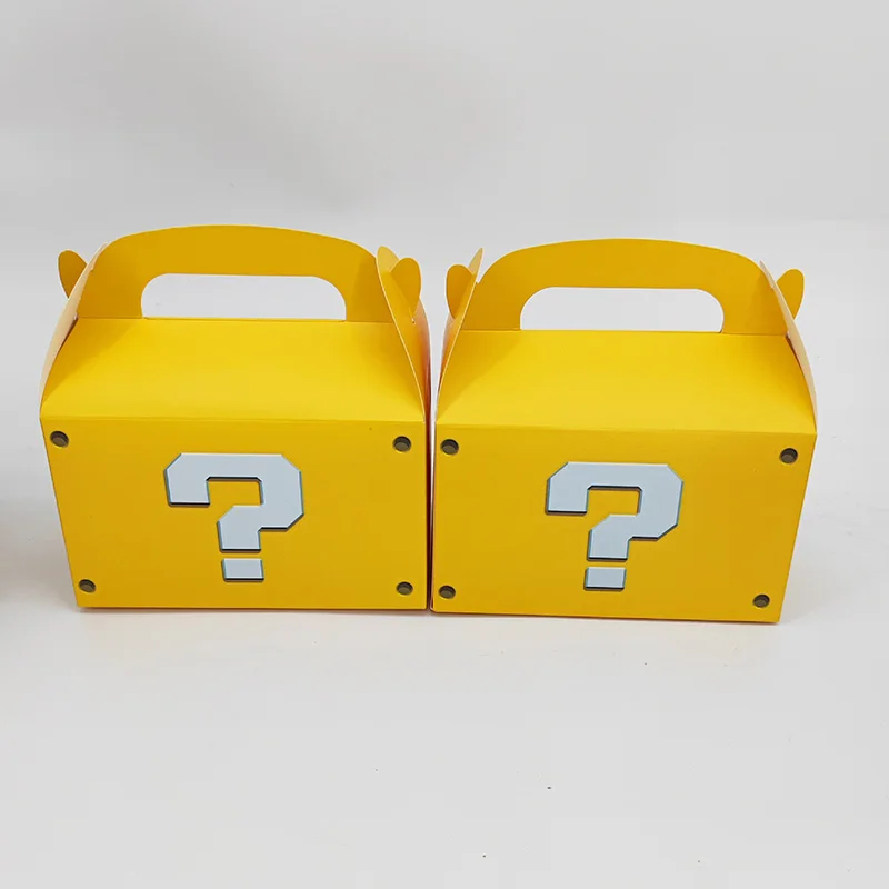 12Pcs Large Yellow Question Mark Candy Box With Handle Wedding Favor Gift Box Fold Bread Packaging Bag Birthday Party Decoration