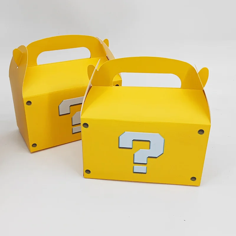 12Pcs Large Yellow Question Mark Candy Box With Handle Wedding Favor Gift Box Fold Bread Packaging Bag Birthday Party Decoration