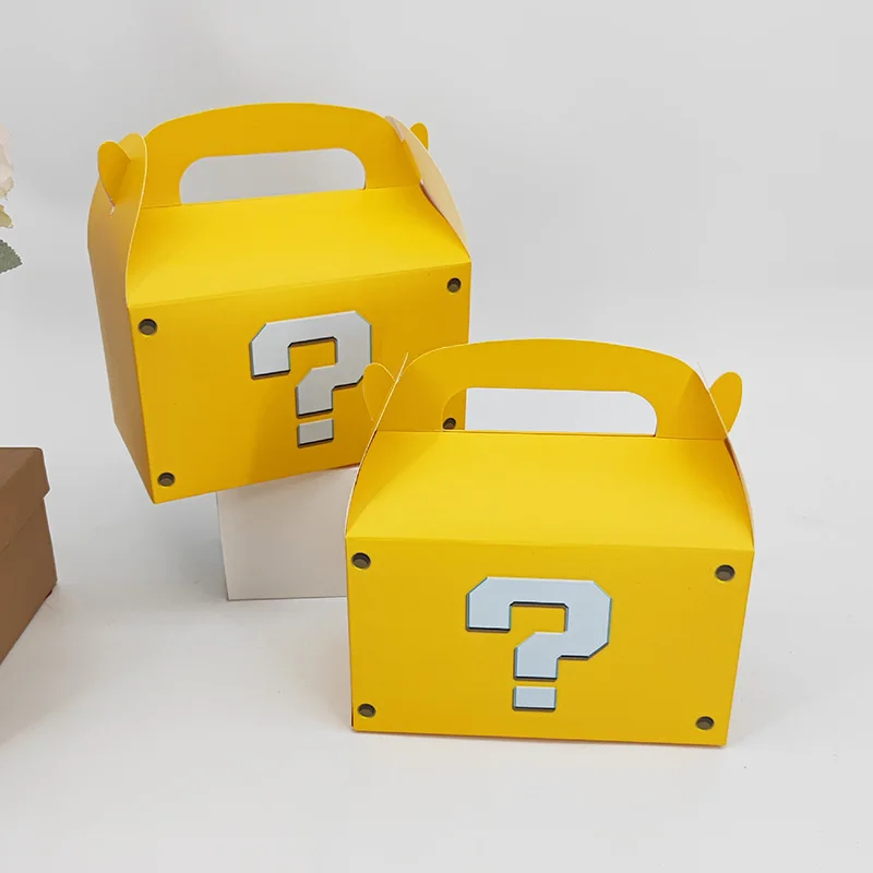 12Pcs Large Yellow Question Mark Candy Box With Handle Wedding Favor Gift Box Fold Bread Packaging Bag Birthday Party Decoration