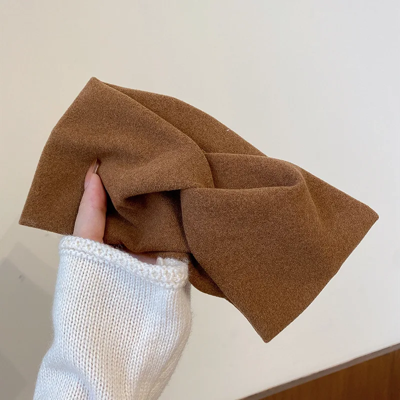 Women Girls Wide Cross Headbands Solid Color Cashmere Headbands Elastic Sports Yoga Turban Bandage HairBands Hair Accessorie