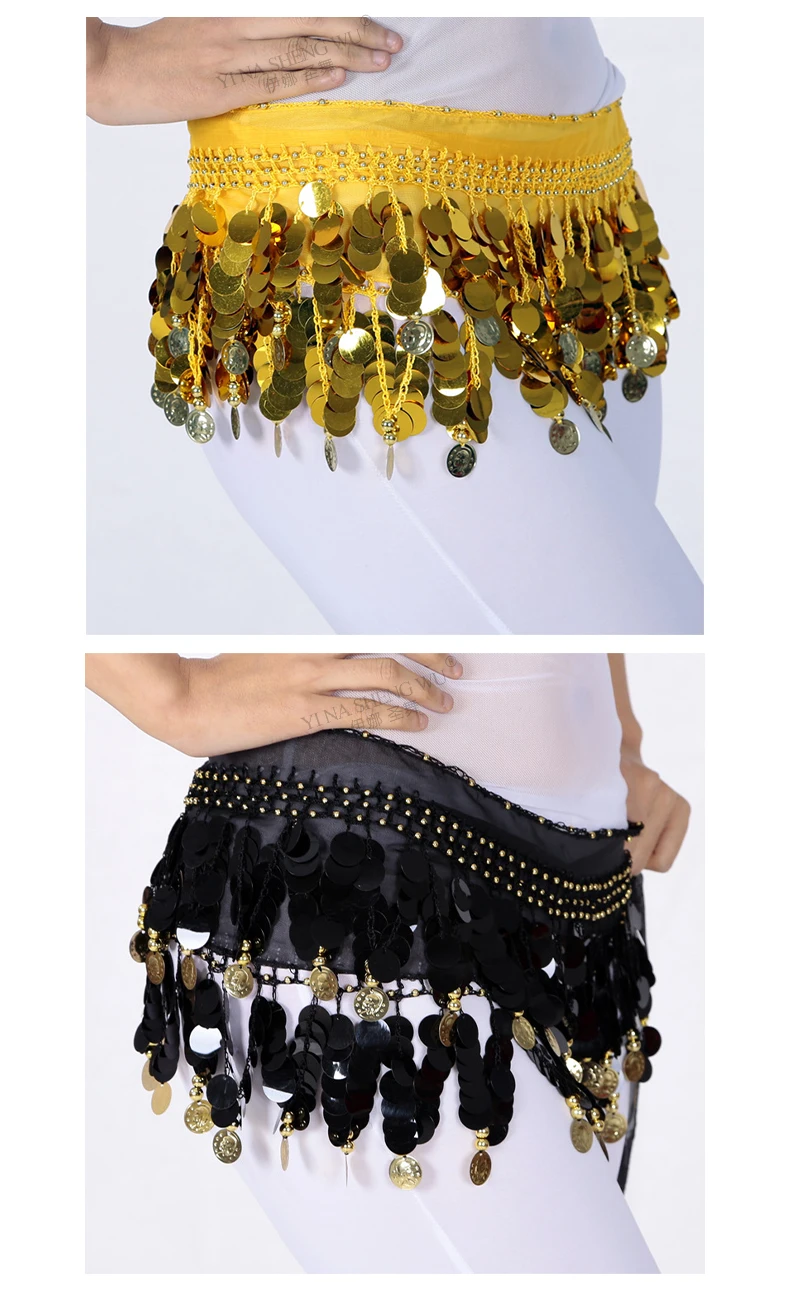 Belly Dance Sequined Waist Chain Copper Coin Waist Scarf Indian Dance Performance Clothing Accessories 10-color Hip Scarf