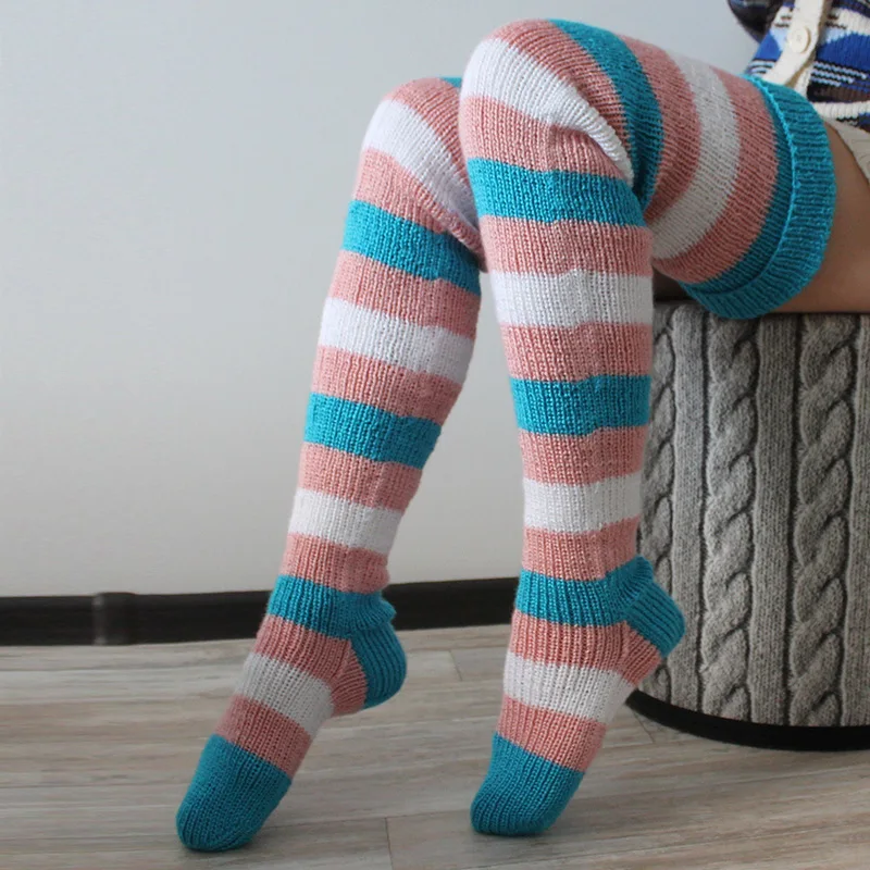 Women's Wool Knee Socks Leg Warmers Fashion Y2K Leggings Striped Long Knee Knitted Stacked Socks Women Winter Accessories