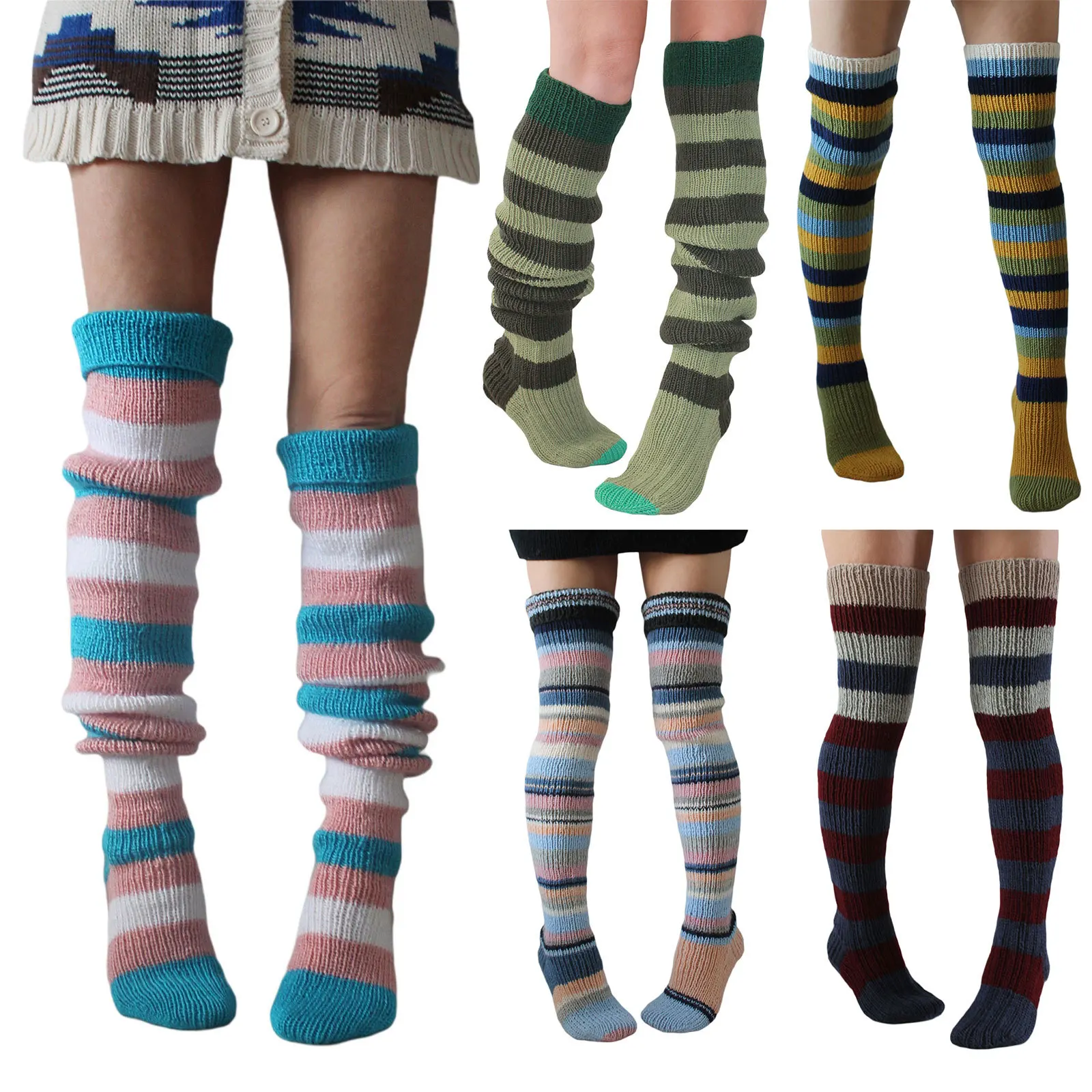Women's Wool Knee Socks Leg Warmers Fashion Y2K Leggings Striped Long Knee Knitted Stacked Socks Women Winter Accessories
