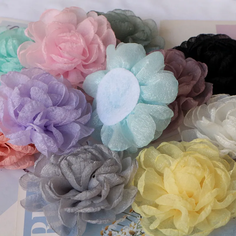 5PCS/Lot 9.5CM Handmade Large Chiffon Fabric Artificial Flower For Wedding Dress Hats Decoration