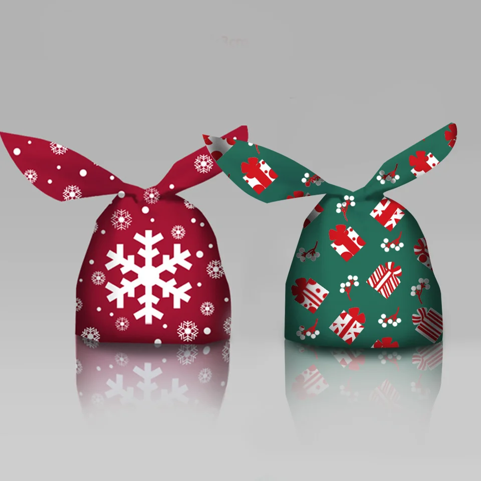 10/20pcs Merry Christmas Rabbit Ear Candy Bags Carton Santa Claus Snowman Cookie Bags For Xmas Noel Gifts Packing Supplies