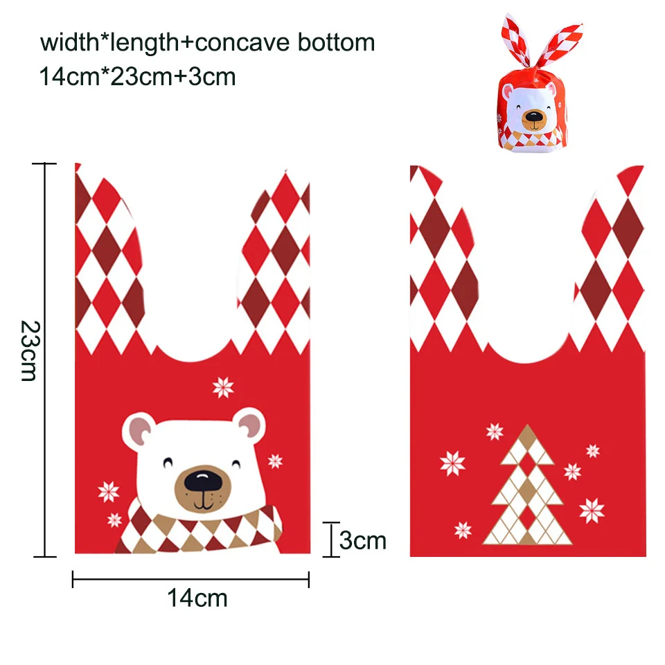 10/20pcs Merry Christmas Rabbit Ear Candy Bags Carton Santa Claus Snowman Cookie Bags For Xmas Noel Gifts Packing Supplies