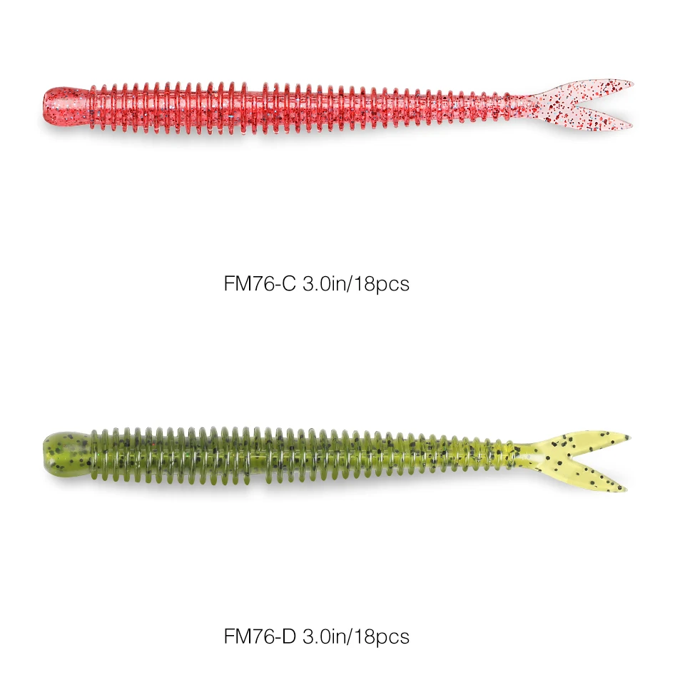 TSURINOYA Soft Bait Fishing Lure FLAME 3.0in 1.8g 18pcs Silicone Worm Bass Pike Light Game Fishing Rig Tackle Swimbait