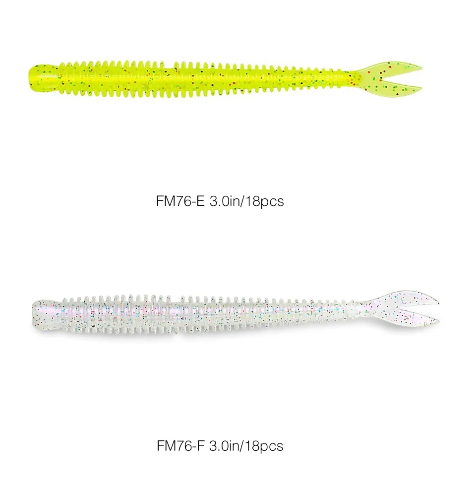 TSURINOYA Soft Bait Fishing Lure FLAME 3.0in 1.8g 18pcs Silicone Worm Bass Pike Light Game Fishing Rig Tackle Swimbait