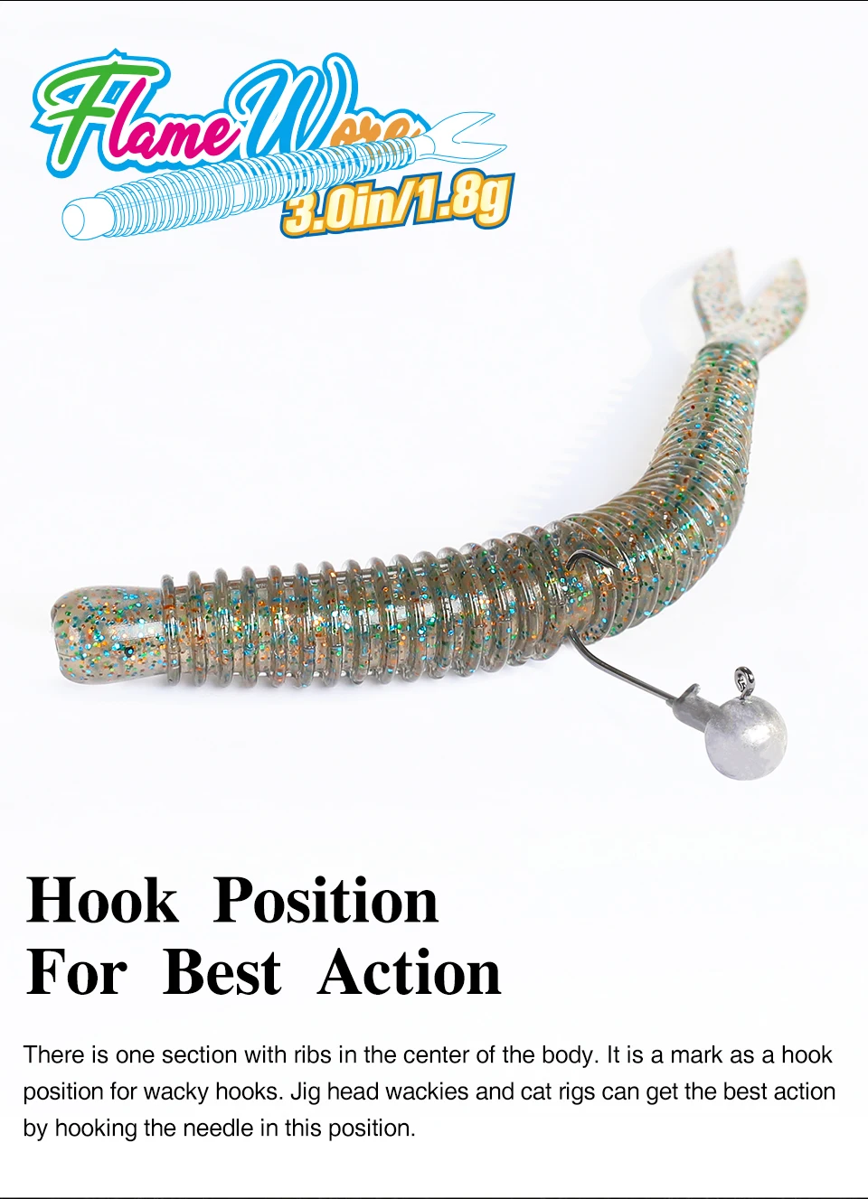 TSURINOYA Soft Bait Fishing Lure FLAME 3.0in 1.8g 18pcs Silicone Worm Bass Pike Light Game Fishing Rig Tackle Swimbait