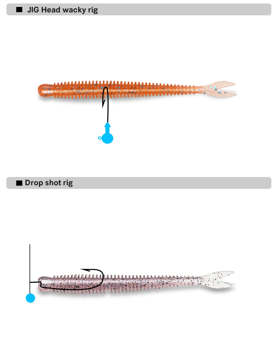 TSURINOYA Soft Bait Fishing Lure FLAME 3.0in 1.8g 18pcs Silicone Worm Bass Pike Light Game Fishing Rig Tackle Swimbait