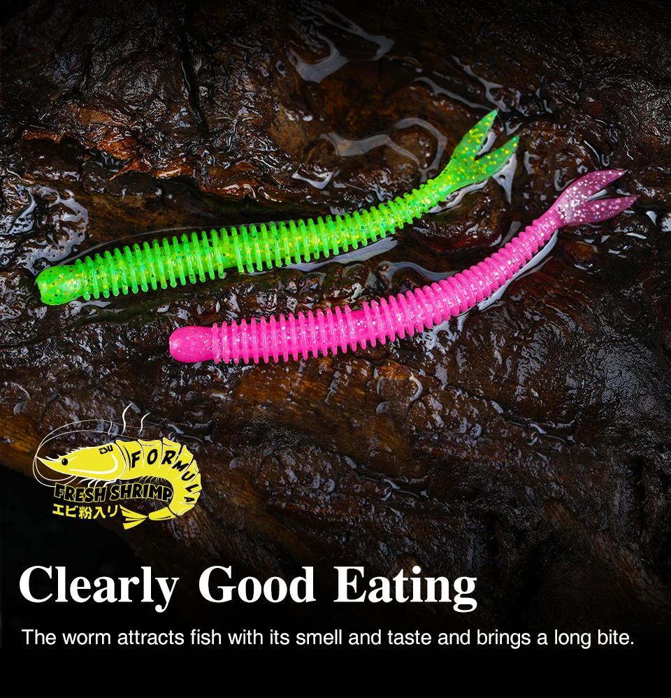 TSURINOYA Soft Bait Fishing Lure FLAME 3.0in 1.8g 18pcs Silicone Worm Bass Pike Light Game Fishing Rig Tackle Swimbait