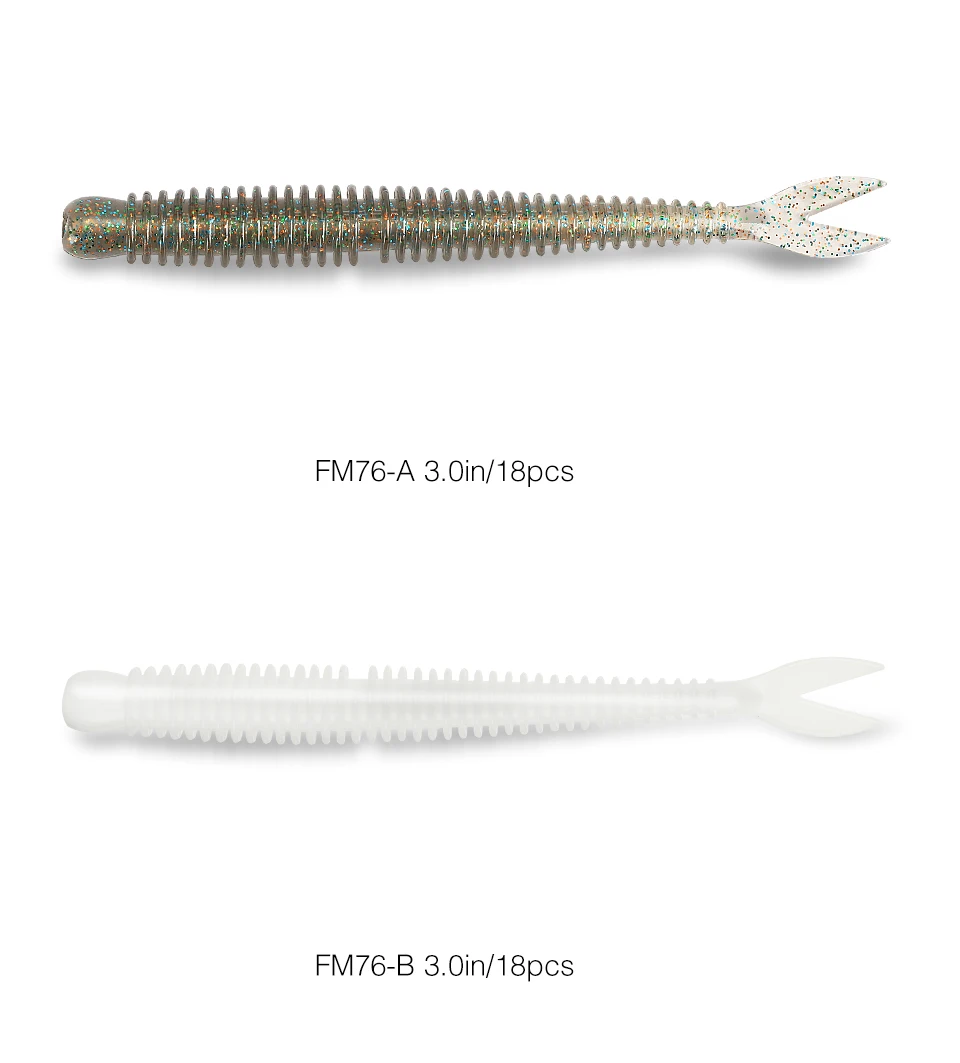 TSURINOYA Soft Bait Fishing Lure FLAME 3.0in 1.8g 18pcs Silicone Worm Bass Pike Light Game Fishing Rig Tackle Swimbait