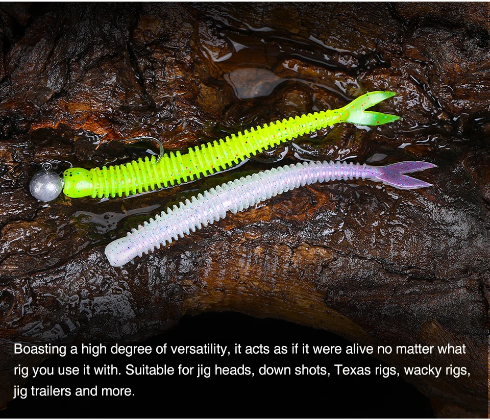 TSURINOYA Soft Bait Fishing Lure FLAME 3.0in 1.8g 18pcs Silicone Worm Bass Pike Light Game Fishing Rig Tackle Swimbait