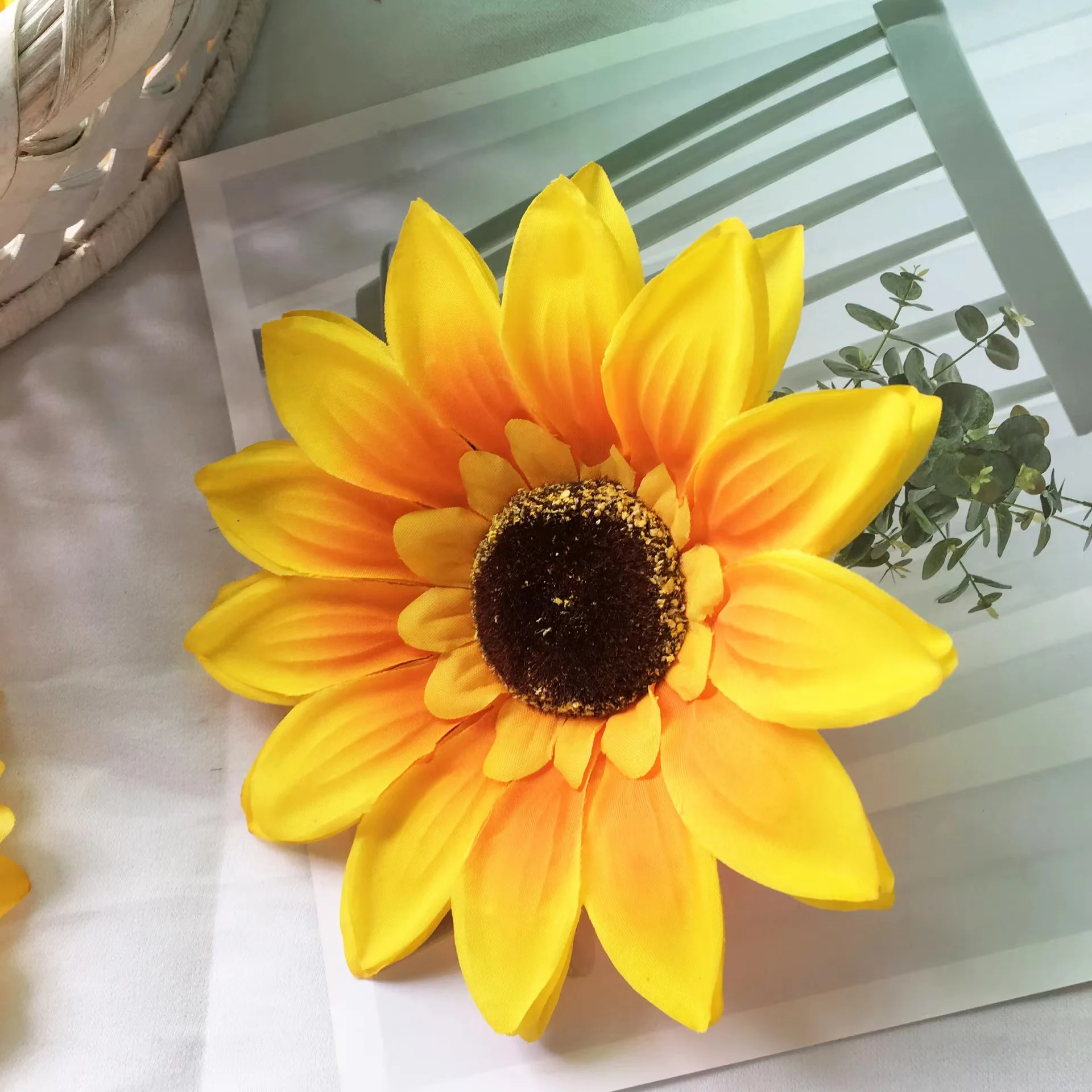10PCS 10CM Artificial Silk Sunflower Heads Fake Faux Flower Heads Yellow Floral for Wedding Home Decoration Garden Wreath Craft