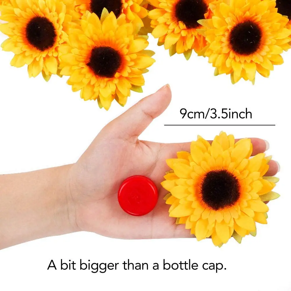 10PCS 10CM Artificial Silk Sunflower Heads Fake Faux Flower Heads Yellow Floral for Wedding Home Decoration Garden Wreath Craft