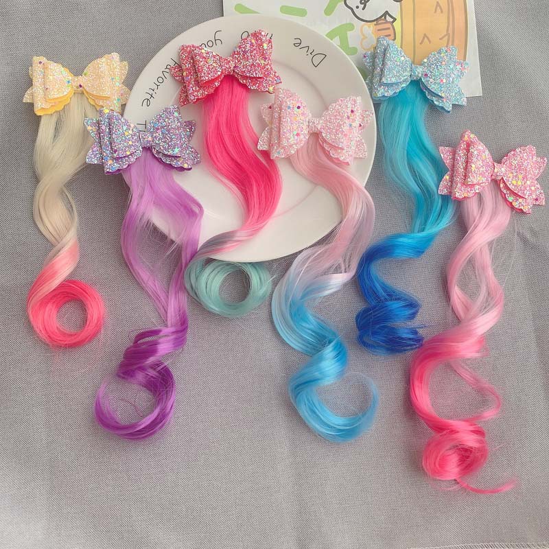 2pcs Kids Unicorn Colorful Wig Hair Pin Children Hair Clips Fake Twist Gradient Braid Headdress Girls Hair Accessories