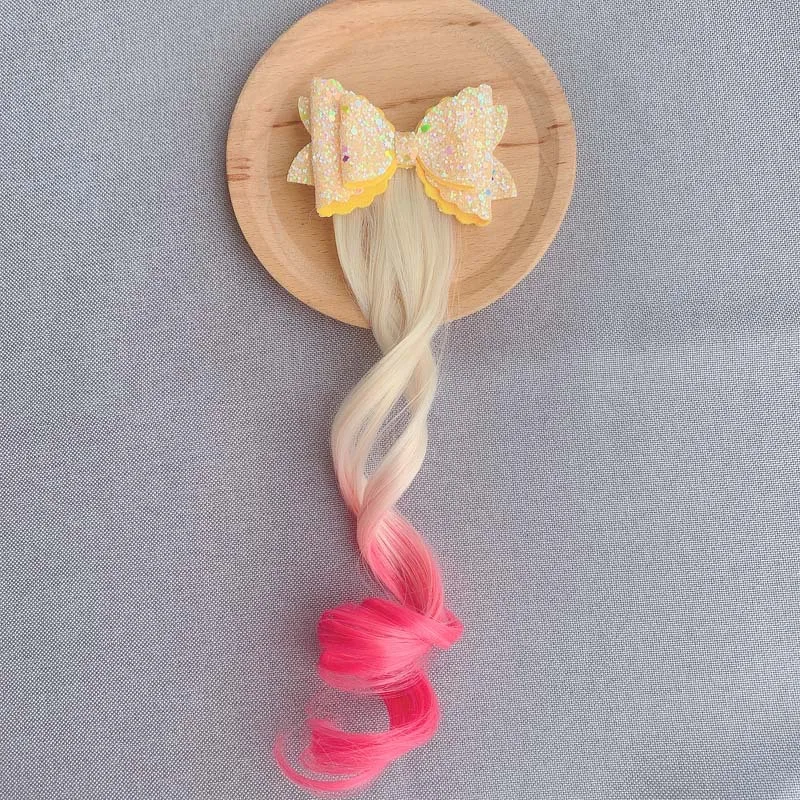 2pcs Kids Unicorn Colorful Wig Hair Pin Children Hair Clips Fake Twist Gradient Braid Headdress Girls Hair Accessories