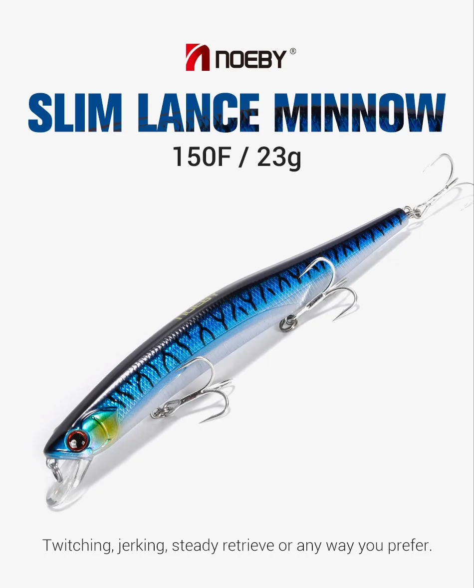 NOEBY Slim Lance Minnow 150mm 23g Fishing Lure Floating Wobblers Artificial Hard Bait for Pike Bass Jerkbait Fishing Lures