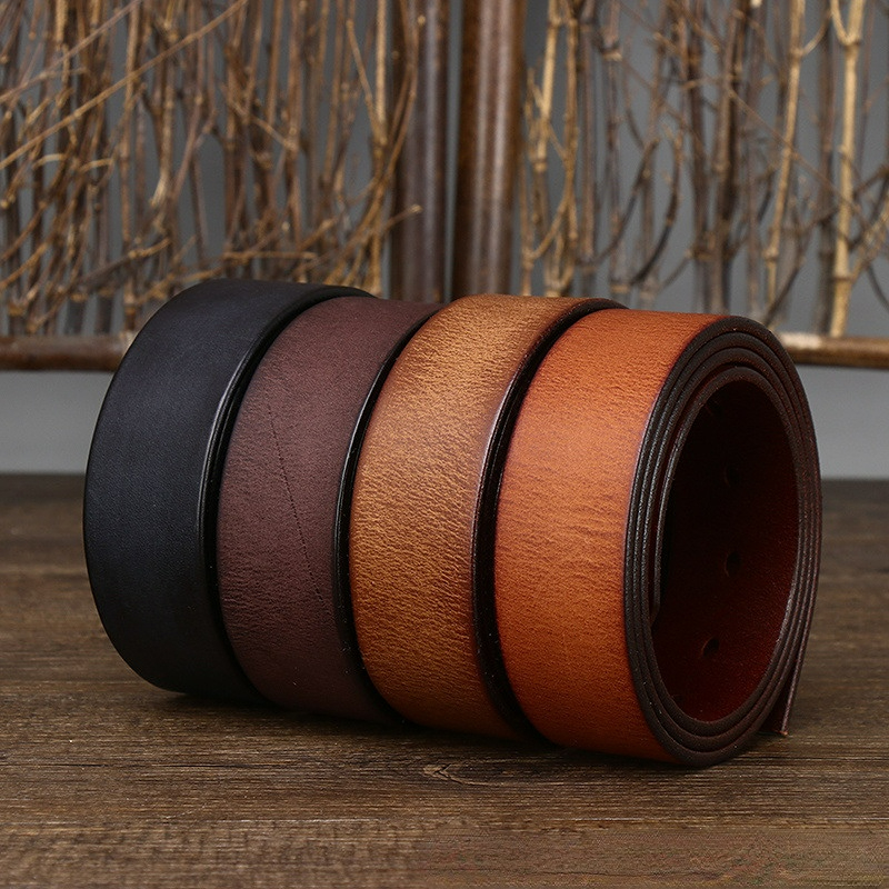 Cowhide Belt for Men Retro Frosted Jeans Accessories Leather Girdle High Quality Needle Buckle Waistband Width 3.8cm No Buckle