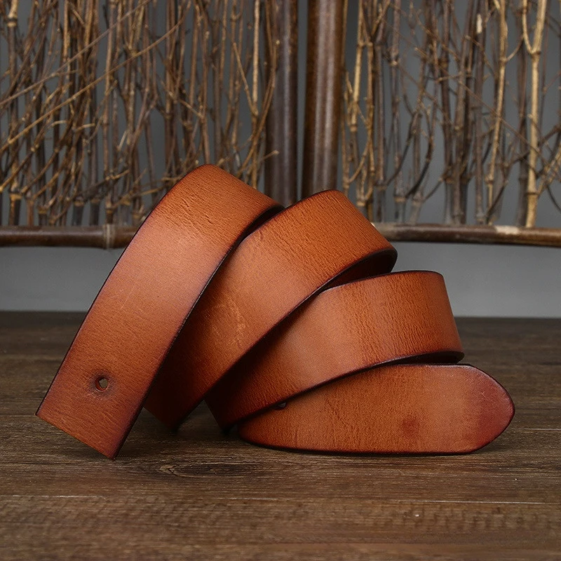 Cowhide Belt for Men Retro Frosted Jeans Accessories Leather Girdle High Quality Needle Buckle Waistband Width 3.8cm No Buckle