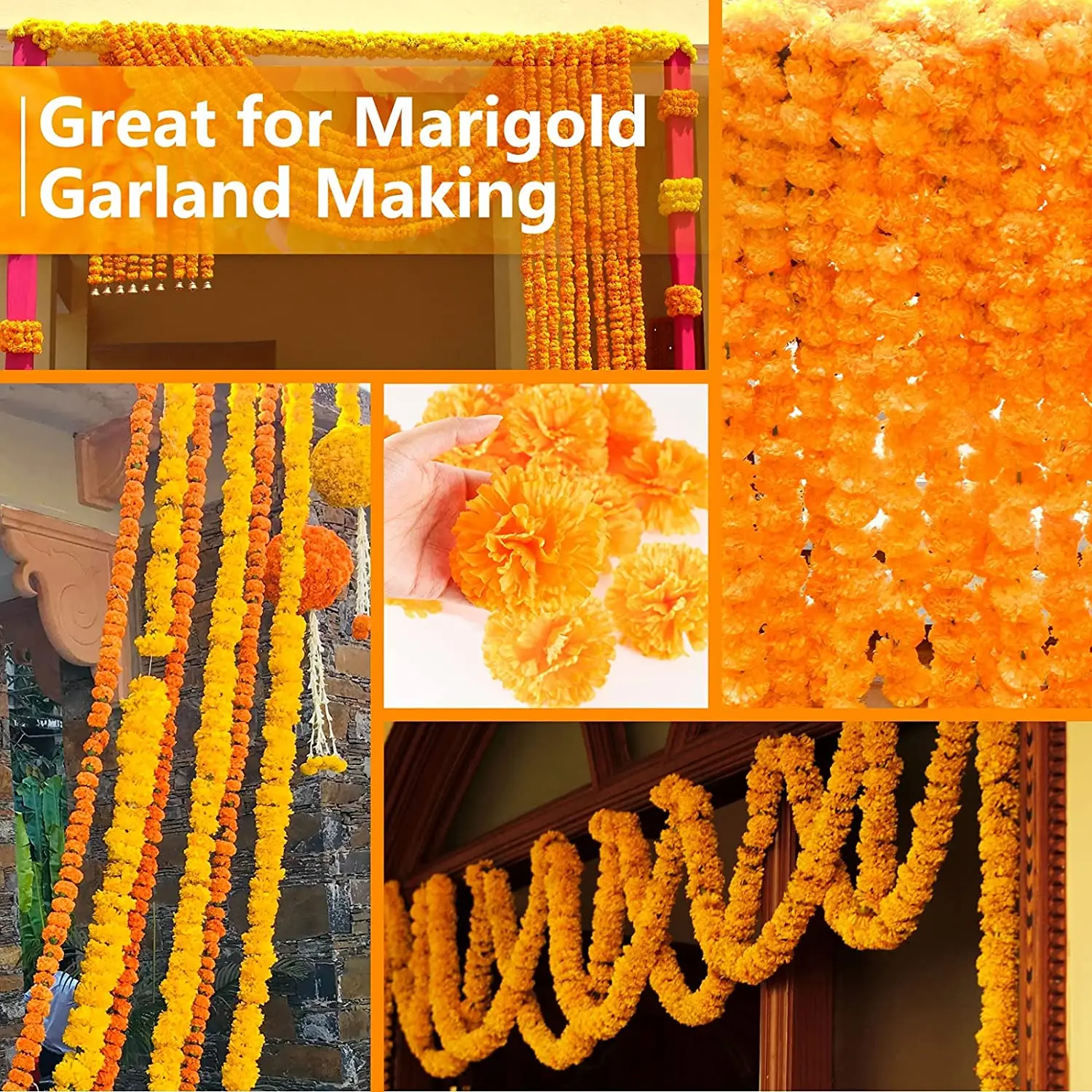 Marigold Flowers Artificial Day of The Dead Flower for Marigold Garland Making, Dia De Los Muertos Decor, Altar Decorations