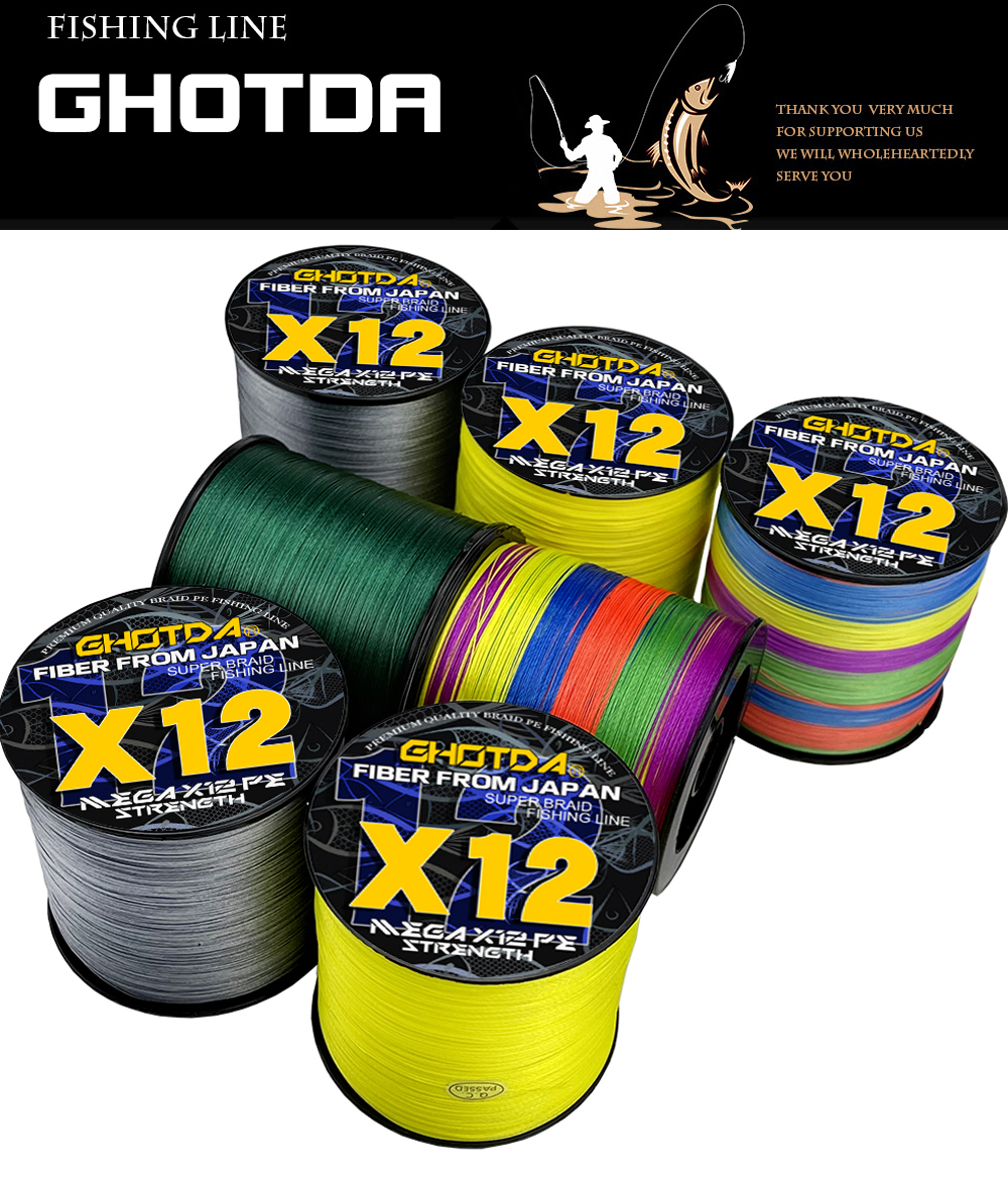 GHOTDA 12 Strands Braided Fishing Lines Fishing Braid Multifilament PE Line for Sea Fishing 25-120Lbs 1000M 500M 300M 100M
