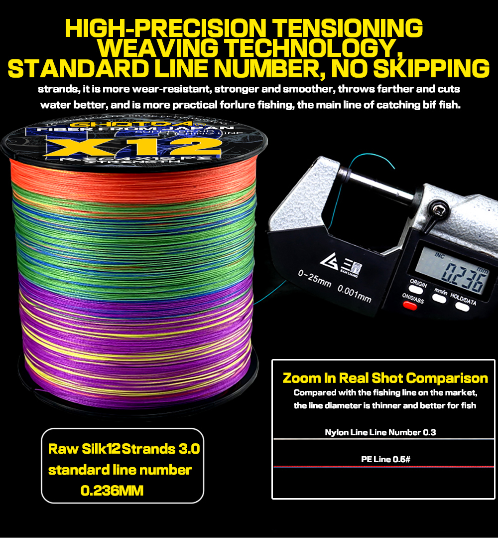 GHOTDA 12 Strands Braided Fishing Lines Fishing Braid Multifilament PE Line for Sea Fishing 25-120Lbs 1000M 500M 300M 100M