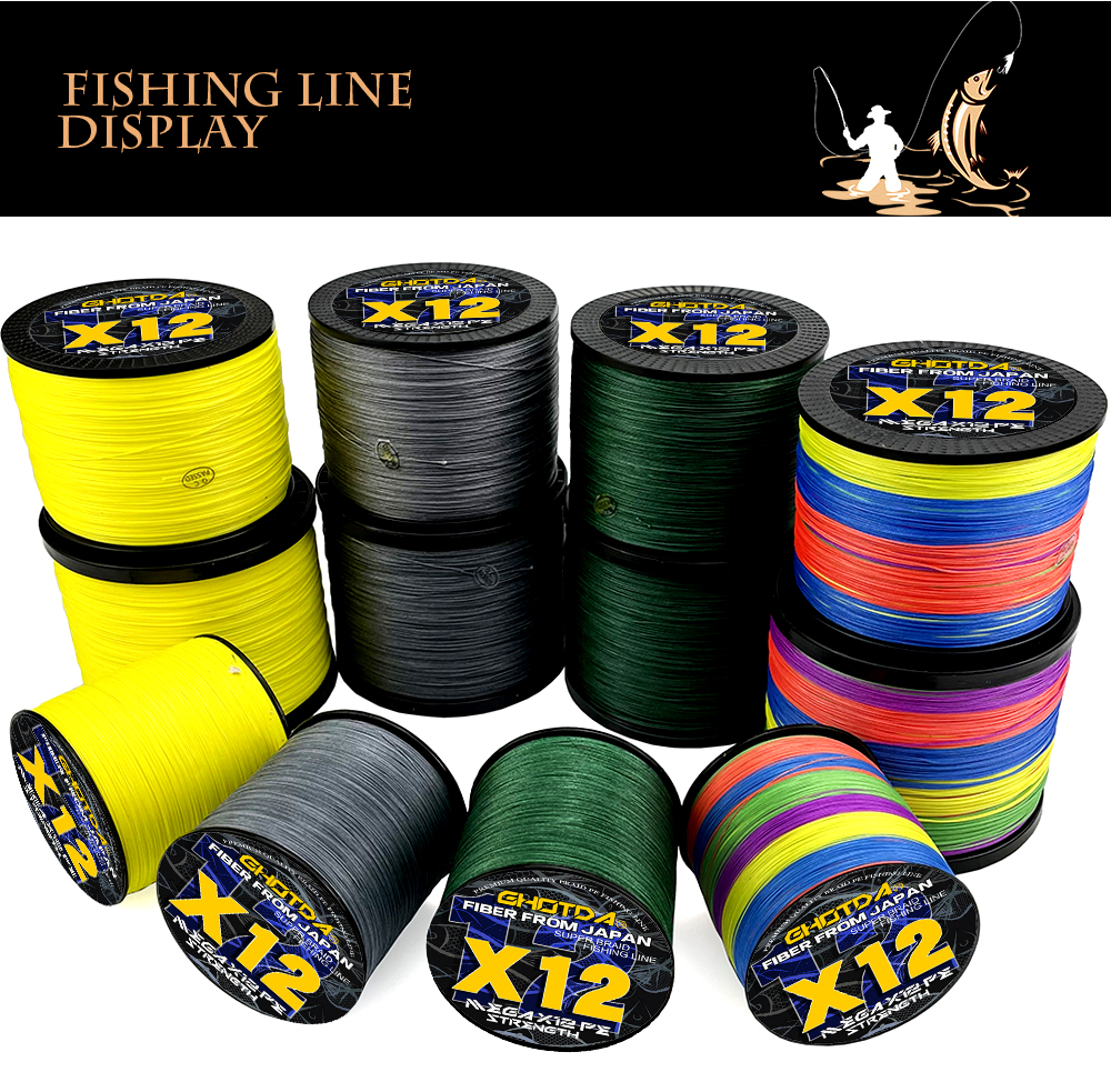 GHOTDA 12 Strands Braided Fishing Lines Fishing Braid Multifilament PE Line for Sea Fishing 25-120Lbs 1000M 500M 300M 100M
