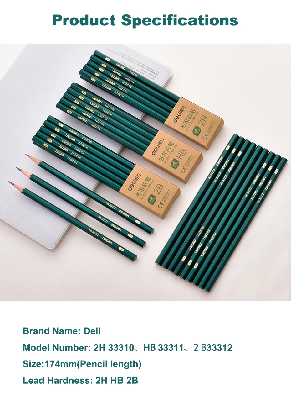 Deli 10pcs/set Wooden Pencil HB 2B 2H Children's Drawing Sketch Examination Pencil Stationery Art Supplies