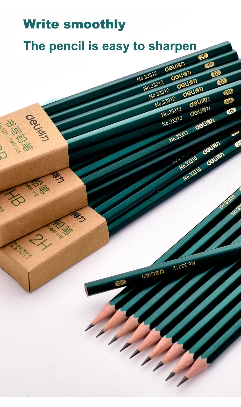 Deli 10pcs/set Wooden Pencil HB 2B 2H Children's Drawing Sketch Examination Pencil Stationery Art Supplies