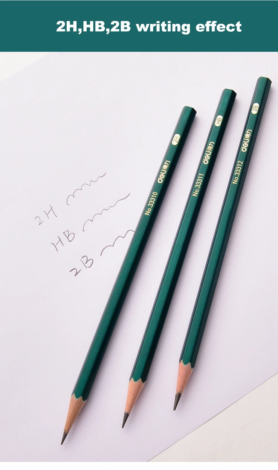 Deli 10pcs/set Wooden Pencil HB 2B 2H Children's Drawing Sketch Examination Pencil Stationery Art Supplies