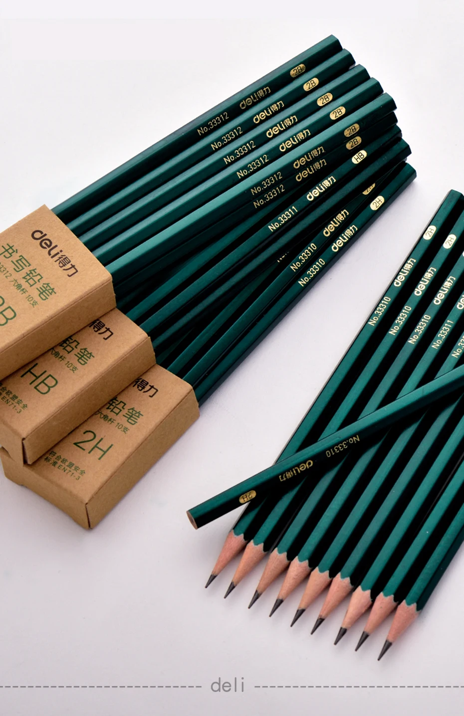Deli 10pcs/set Wooden Pencil HB 2B 2H Children's Drawing Sketch Examination Pencil Stationery Art Supplies