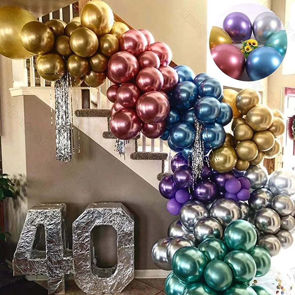 10/20/50pcs Metallic Birthday Balloons Metal Blue Red Chrome Silver Rose Gold Balloons for Party Baby Shower Wedding Decorations
