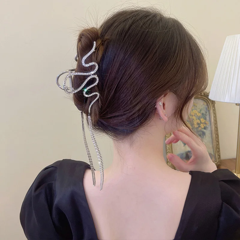 Fashion Snake Crystal Tassel Hair Claw Clips For Women Girls Geometric Metal Hair Crab Hairpins Headwear Hair Accessories