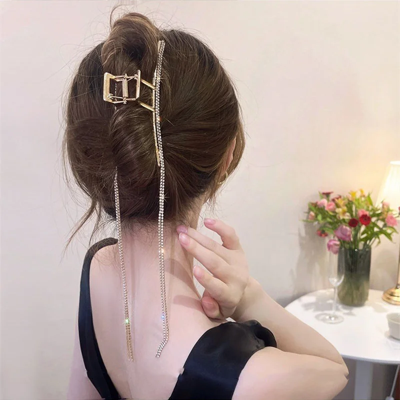 Fashion Snake Crystal Tassel Hair Claw Clips For Women Girls Geometric Metal Hair Crab Hairpins Headwear Hair Accessories