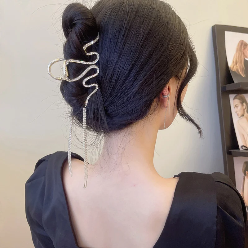 Fashion Snake Crystal Tassel Hair Claw Clips For Women Girls Geometric Metal Hair Crab Hairpins Headwear Hair Accessories