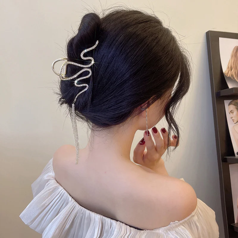 Fashion Snake Crystal Tassel Hair Claw Clips For Women Girls Geometric Metal Hair Crab Hairpins Headwear Hair Accessories