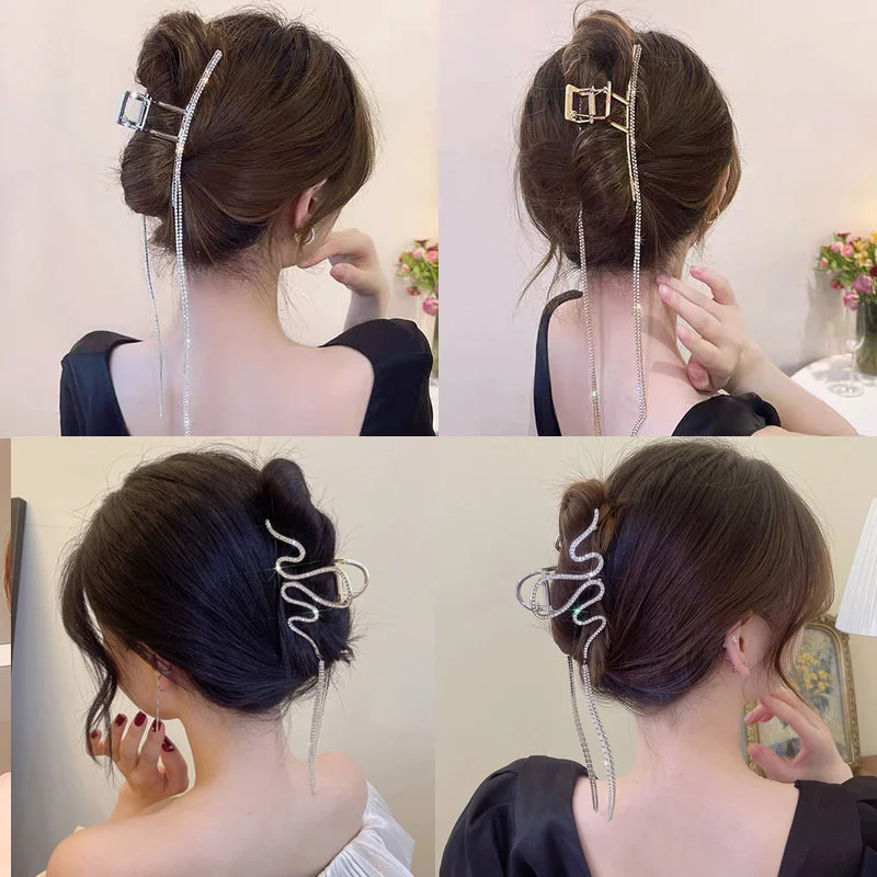Fashion Snake Crystal Tassel Hair Claw Clips For Women Girls Geometric Metal Hair Crab Hairpins Headwear Hair Accessories