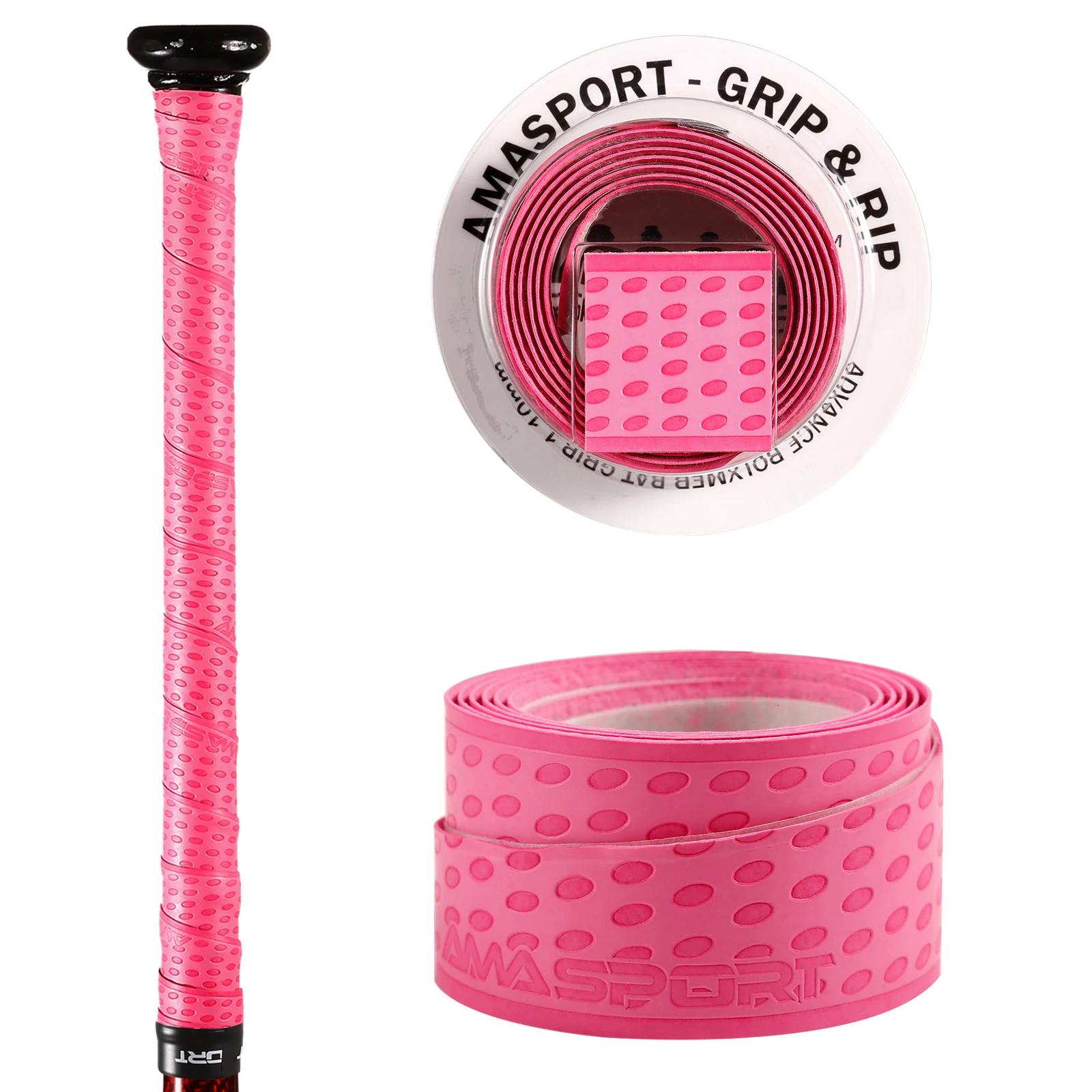 AMASPORT Anti-Slip Overgrip Softball Baseball Bat Grip Tapes Pink Sweatband