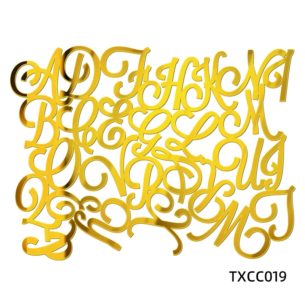 Golden Mirror Acrylic A-Z English Letter Alphabet Cake Decorating for Birthday Party Wedding Dessert DIY Decoration Cake Toppers