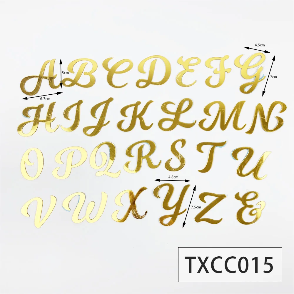 Golden Mirror Acrylic A-Z English Letter Alphabet Cake Decorating for Birthday Party Wedding Dessert DIY Decoration Cake Toppers