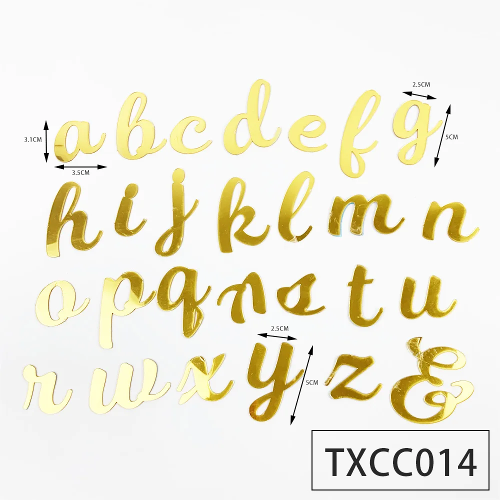 Golden Mirror Acrylic A-Z English Letter Alphabet Cake Decorating for Birthday Party Wedding Dessert DIY Decoration Cake Toppers