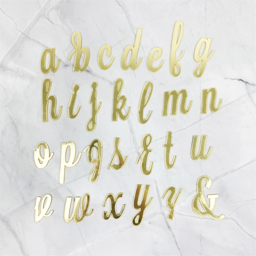 Golden Mirror Acrylic A-Z English Letter Alphabet Cake Decorating for Birthday Party Wedding Dessert DIY Decoration Cake Toppers