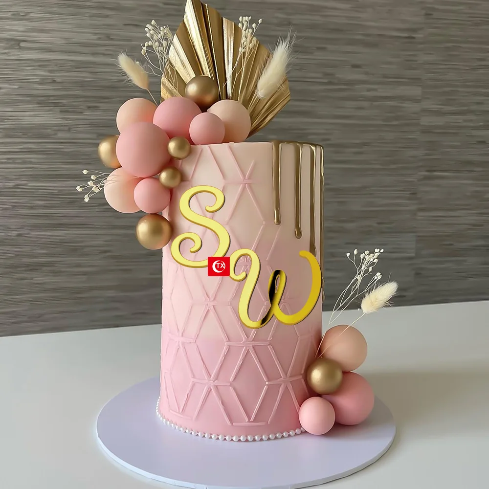 Golden Mirror Acrylic A-Z English Letter Alphabet Cake Decorating for Birthday Party Wedding Dessert DIY Decoration Cake Toppers