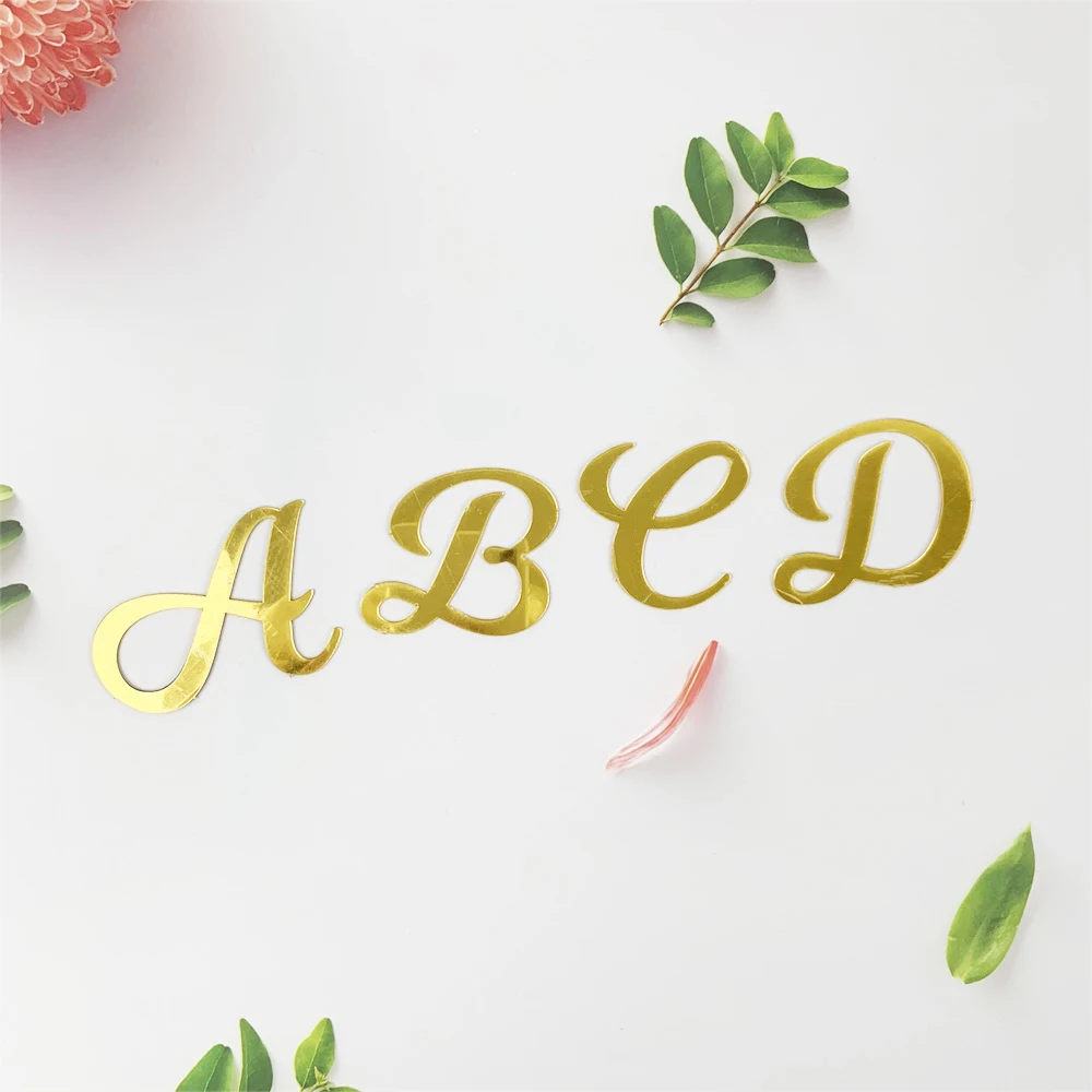 Golden Mirror Acrylic A-Z English Letter Alphabet Cake Decorating for Birthday Party Wedding Dessert DIY Decoration Cake Toppers