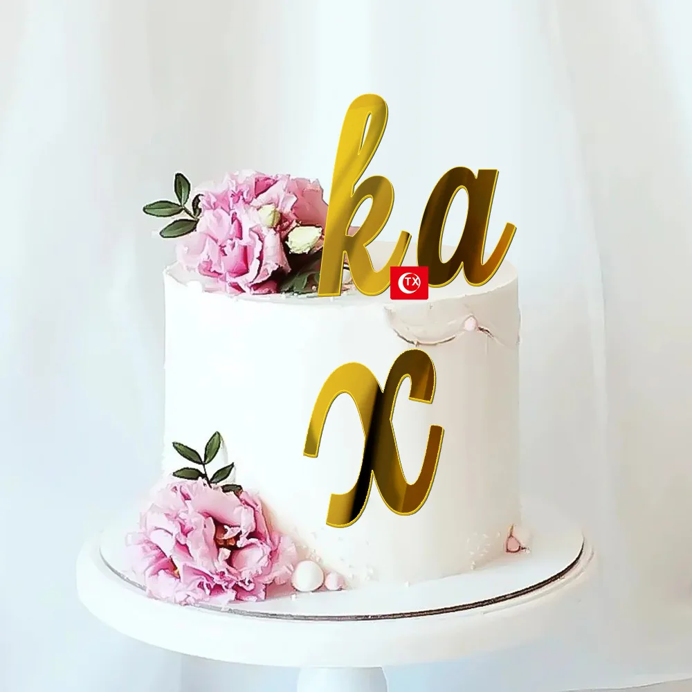 Golden Mirror Acrylic A-Z English Letter Alphabet Cake Decorating for Birthday Party Wedding Dessert DIY Decoration Cake Toppers