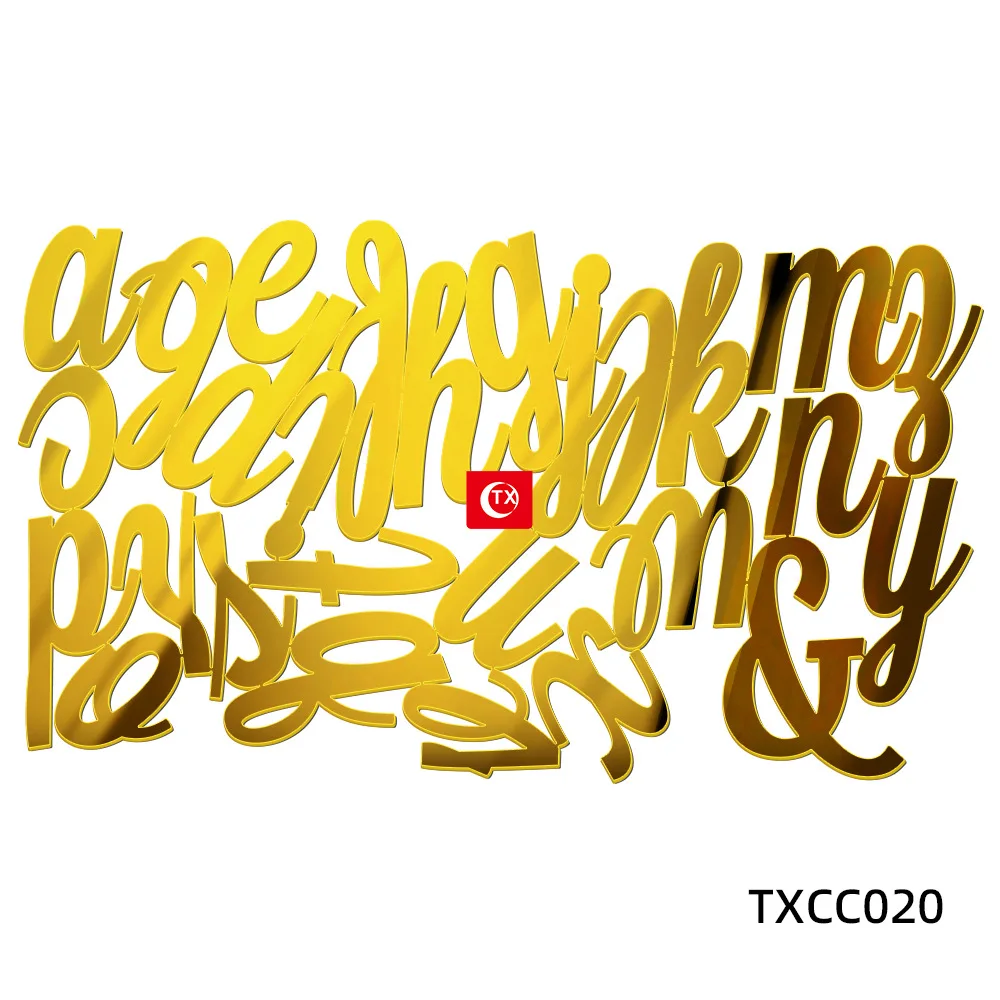 Golden Mirror Acrylic A-Z English Letter Alphabet Cake Decorating for Birthday Party Wedding Dessert DIY Decoration Cake Toppers