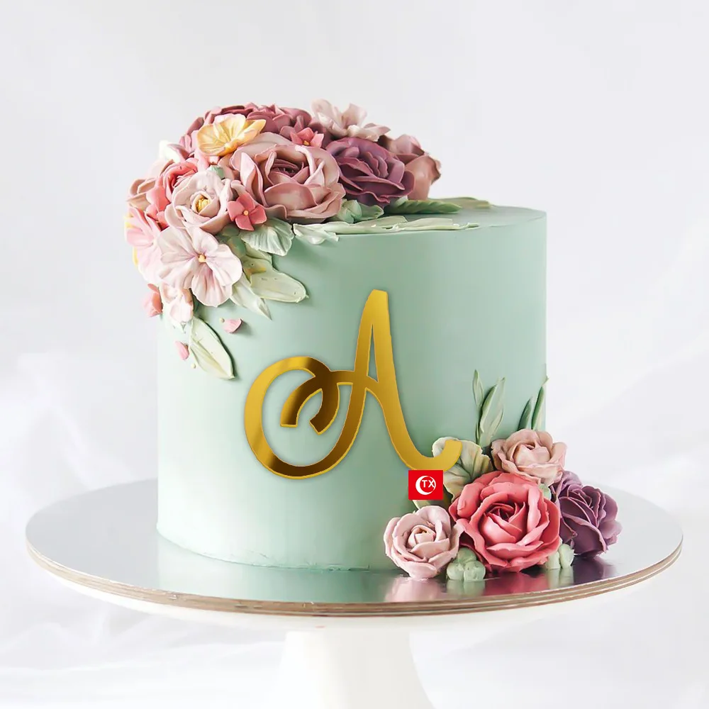 Golden Mirror Acrylic A-Z English Letter Alphabet Cake Decorating for Birthday Party Wedding Dessert DIY Decoration Cake Toppers