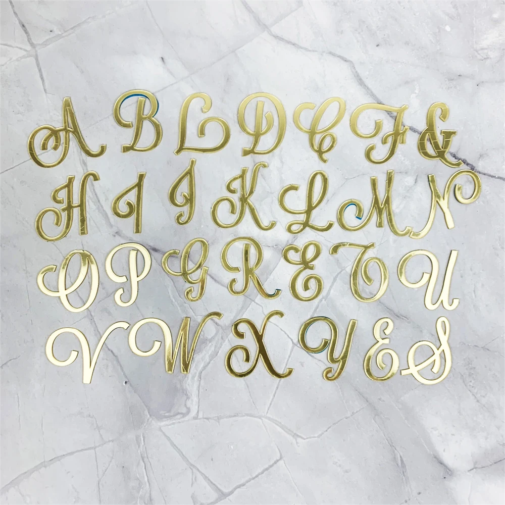 Golden Mirror Acrylic A-Z English Letter Alphabet Cake Decorating for Birthday Party Wedding Dessert DIY Decoration Cake Toppers