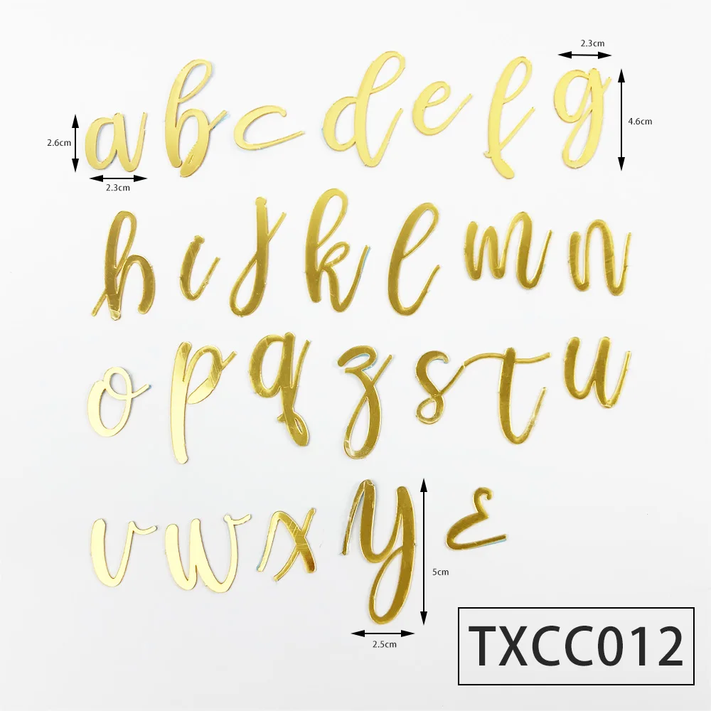 Golden Mirror Acrylic A-Z English Letter Alphabet Cake Decorating for Birthday Party Wedding Dessert DIY Decoration Cake Toppers
